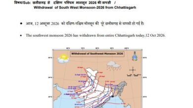मानसून अगले साल तक के लिए आज छत्तीसगढ़ से वापस हो गया